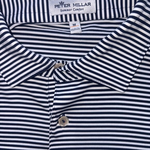 Peter Millar Summer Comfort Blue White Stripe Short Sleeve Polo size M - Picture 3 of 8